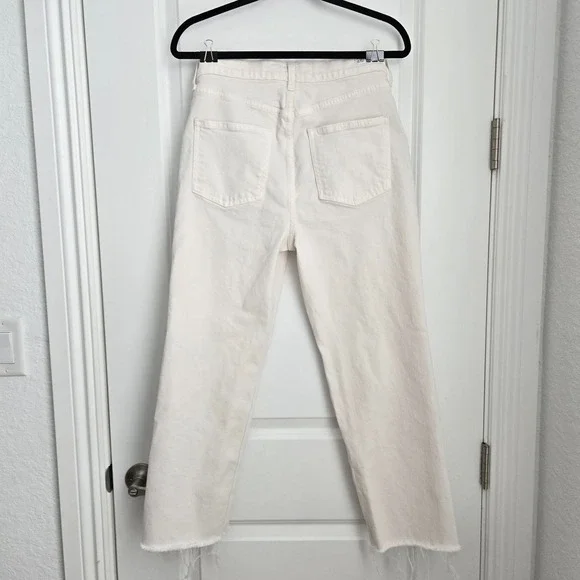 Frank & Eileen Monaghan High Rise Straight Leg Jeans Cream Raw Hem 29 - Picture 3 of 11